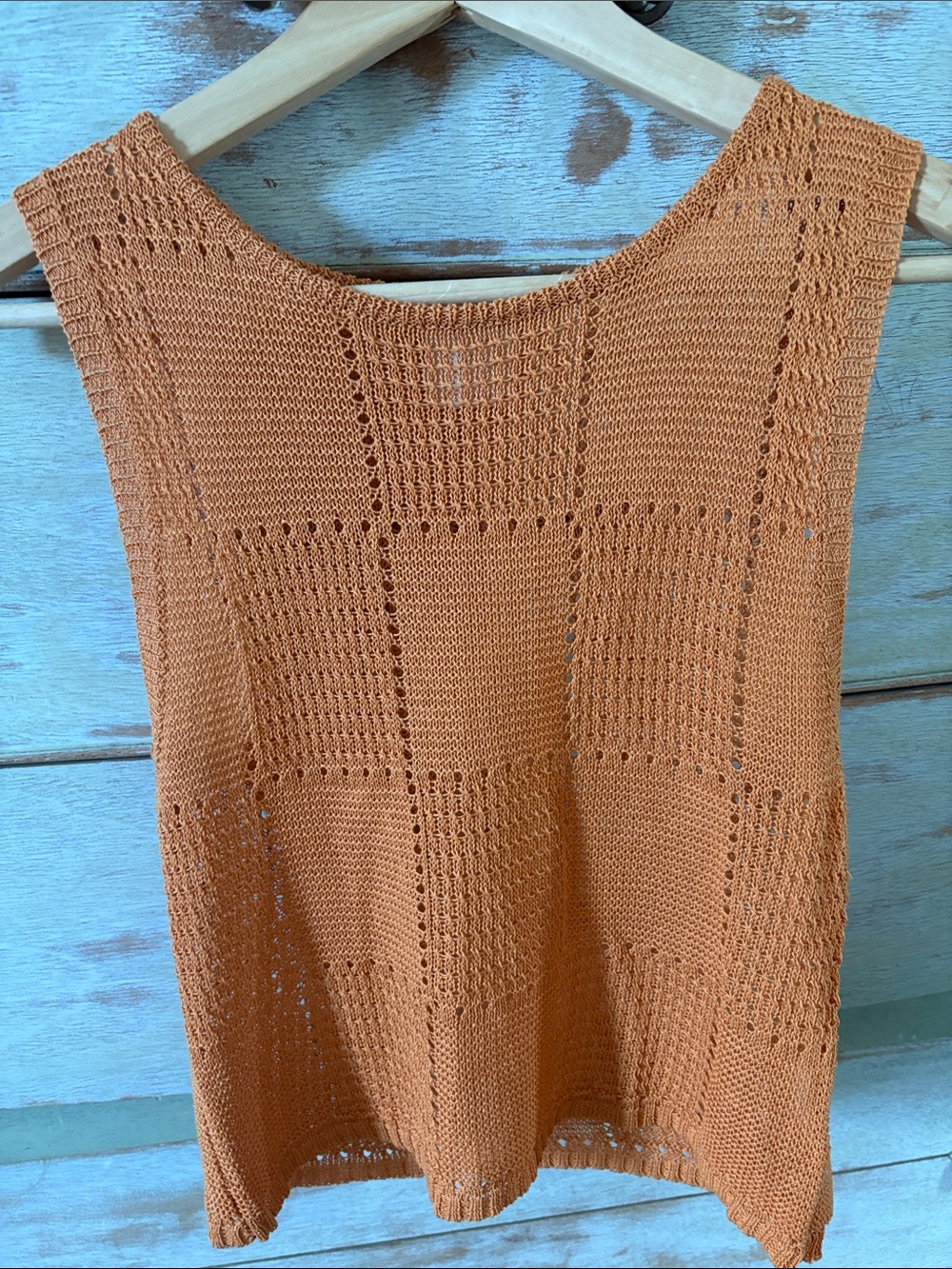 Kerisma Pumpkin Spice Rust Open Knit Tank Top Boho Fall Sweater